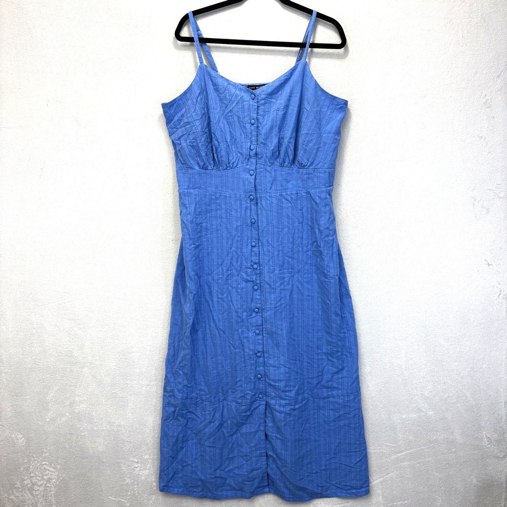 Lane Bryant Maxi Button Front Sundress Womens 20 Blue Textured Fit Flare Pockets